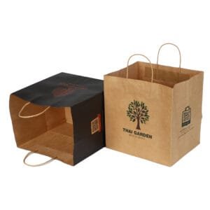 Customized logo printed reusable kraft paper bag with handle