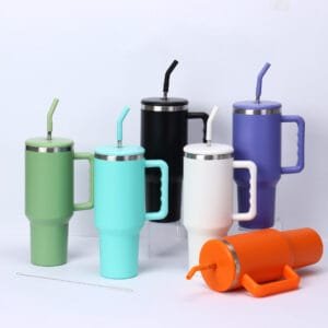 Customize Stainless Steel Vacuum Insulated Travel Mugs Sublimation Cup 40oz Tumbler With Handle and Straw Lids