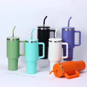 Main-WBB007 1 Customize Stainless Steel Vacuum Insulated Travel Mugs Sublimation Cup 40oz Tumbler With Handle and Straw Lids