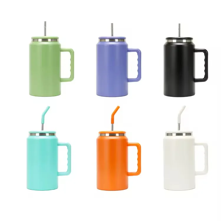 New Fashion 50OZ Stainless Steel Vacuum Insulated Tumbler with Straw Handle and Lid Food Grade Coffee Beer Mug for Travel