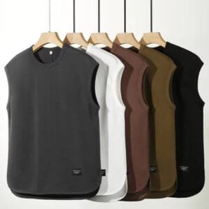 Men's Summer Cotton Sleeveless Vest Casual Solid Color Gym Top