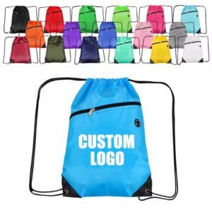 New Fashion Custom Logo Sport Gym Drawstring Backpack with Zipper & Headphone Hole